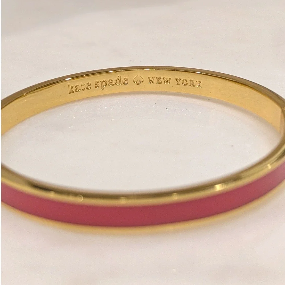 Kate Spade Heritage Spade Bangle Bracelet Women OS Pink Gold Enamel Hinged Clasp